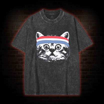 Cat Headband Washed T-shirt