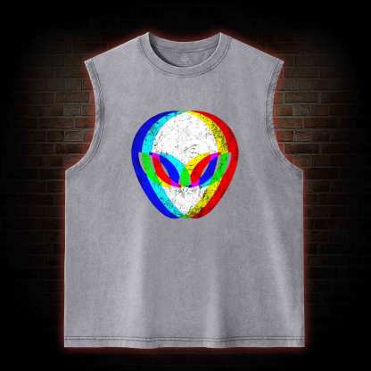 Alien Head Trippy Washed Tank Top