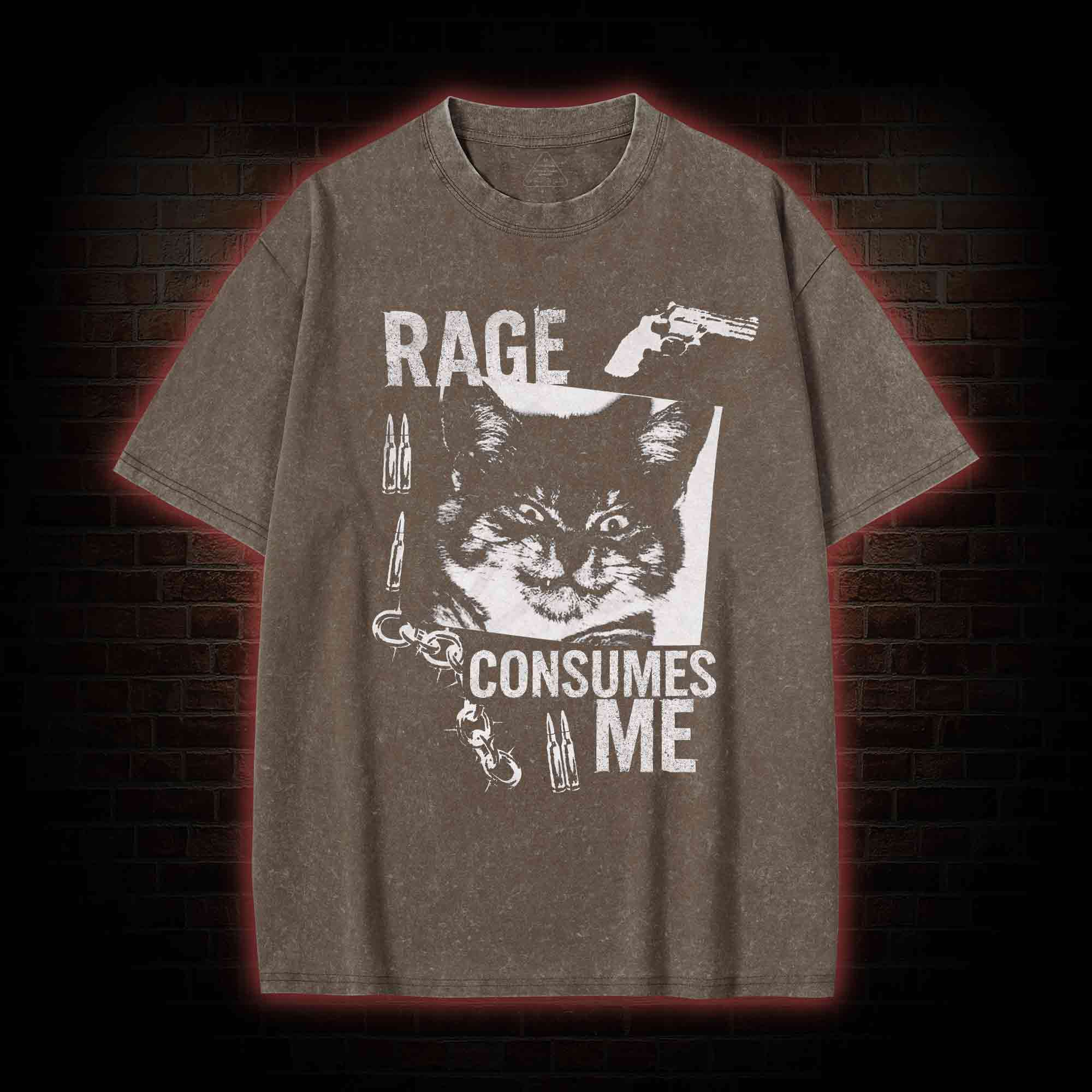 Rage Consumes Me Cat  Washed T-shirt