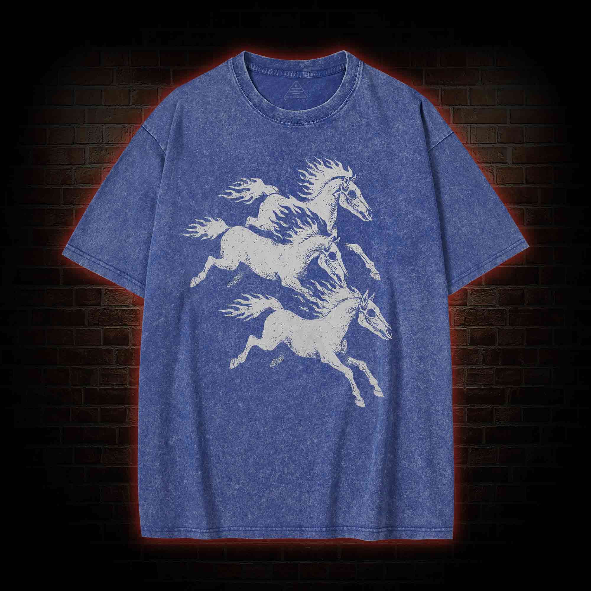 Flaming Skeleton Horses Washed T-shirt
