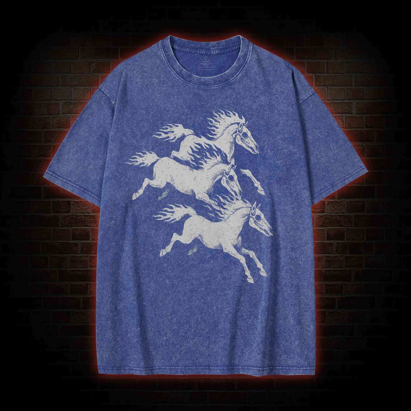 Flaming Skeleton Horses Washed T-shirt