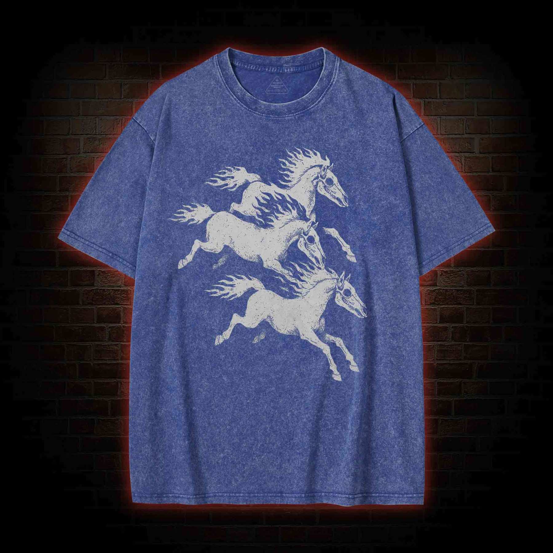 Flaming Skeleton Horses Washed T-shirt