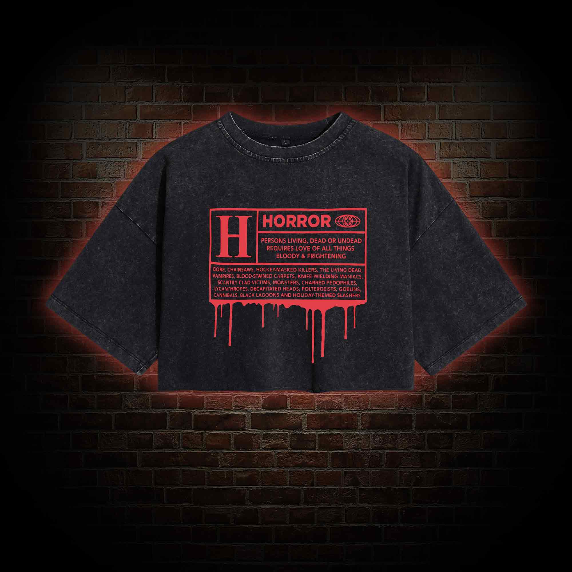 Horror Rating Washed Cropped T-shirts