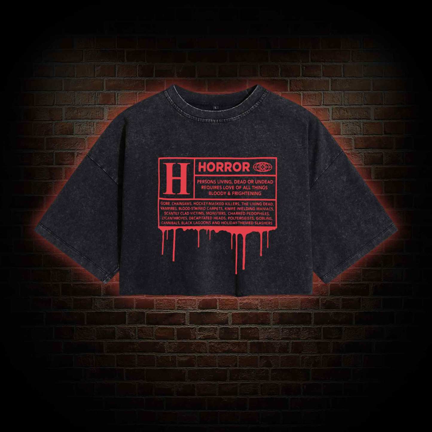 Horror Rating Washed Cropped T-shirts