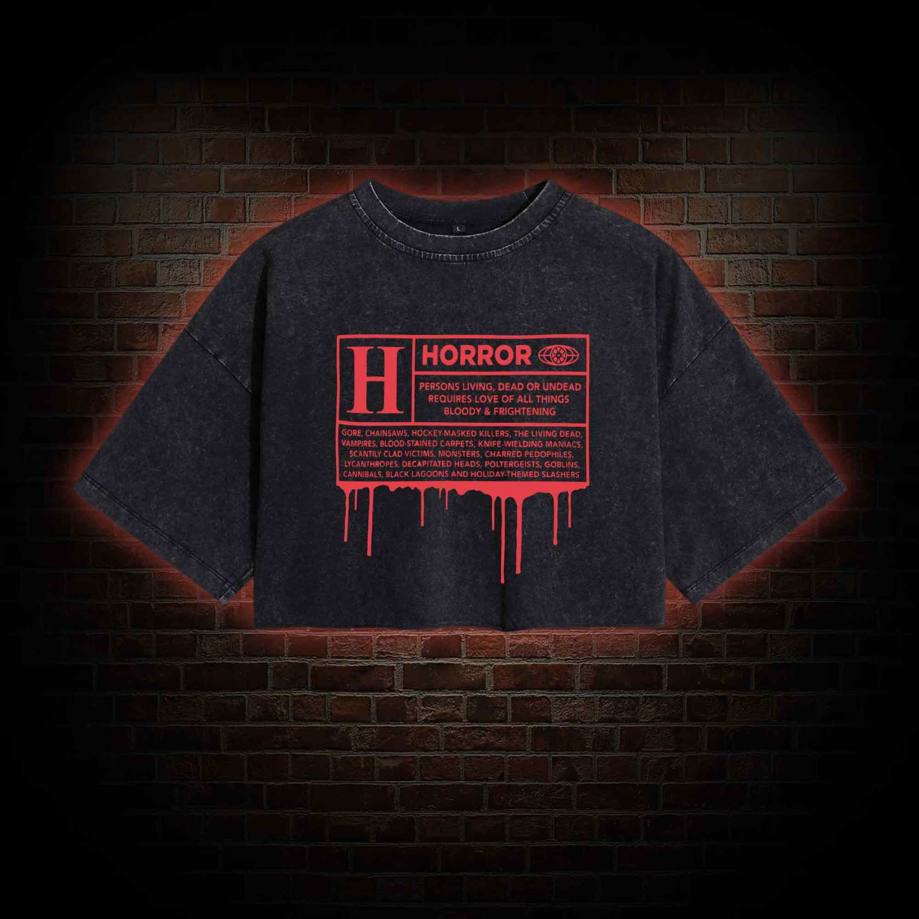 Horror Rating Washed Cropped T-shirts