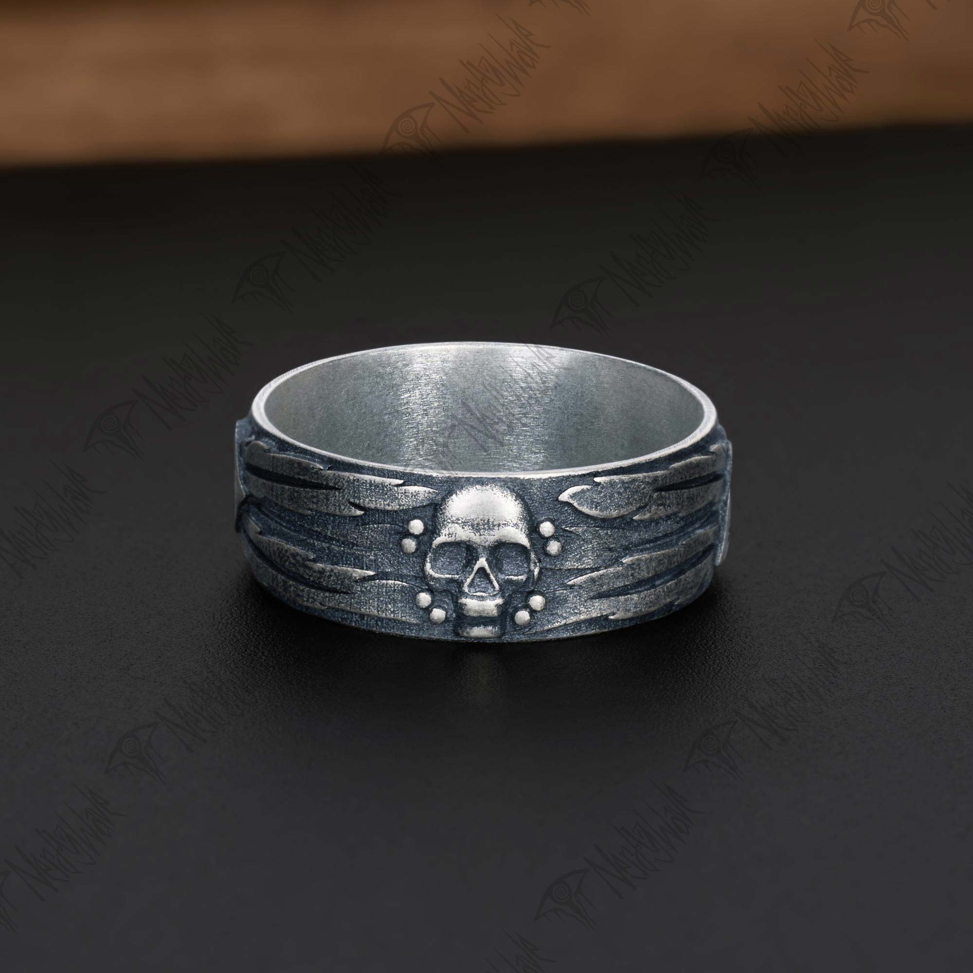 Skeleton Demon Silver Band Ring