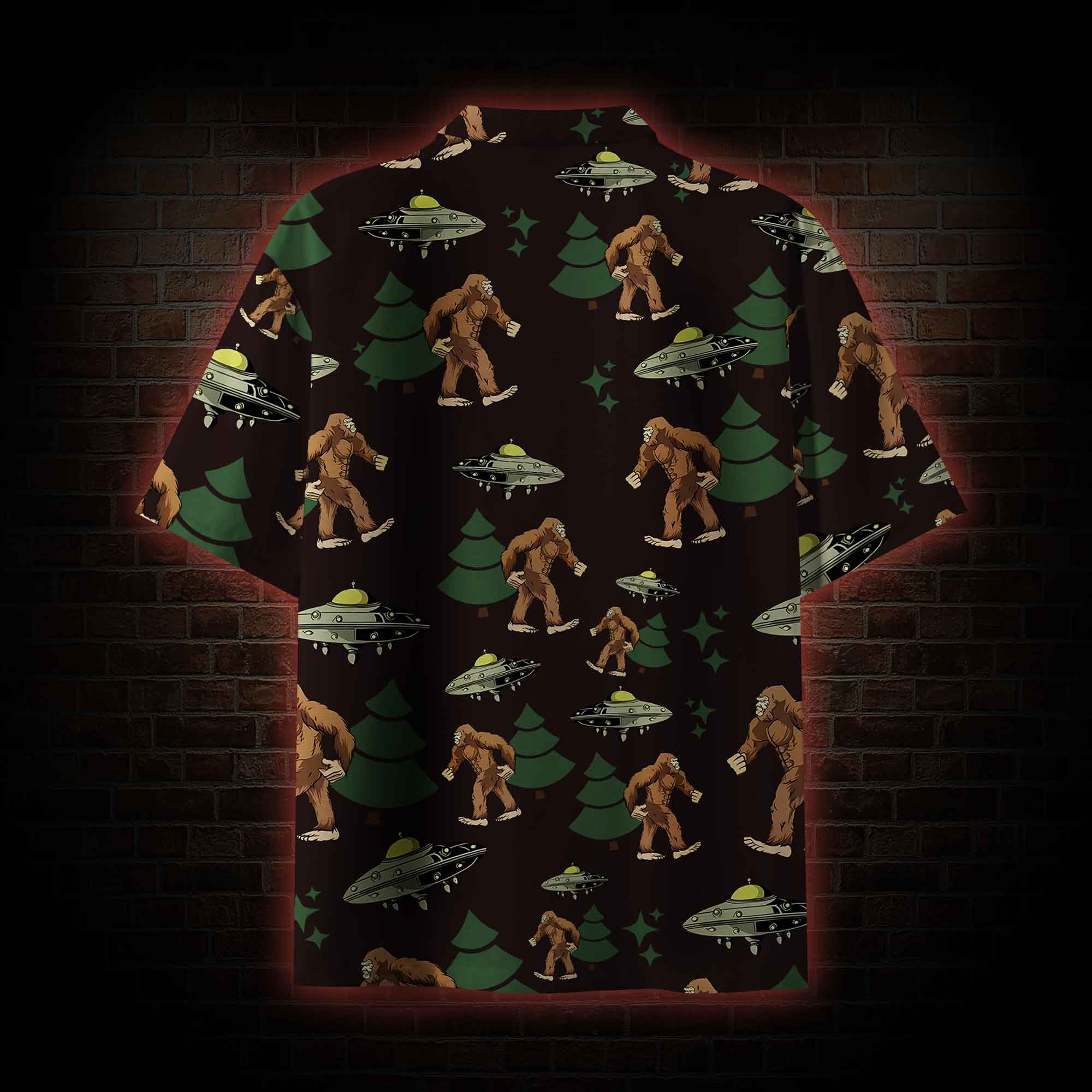 Bigfoot and UFO Hawaiian Shirt