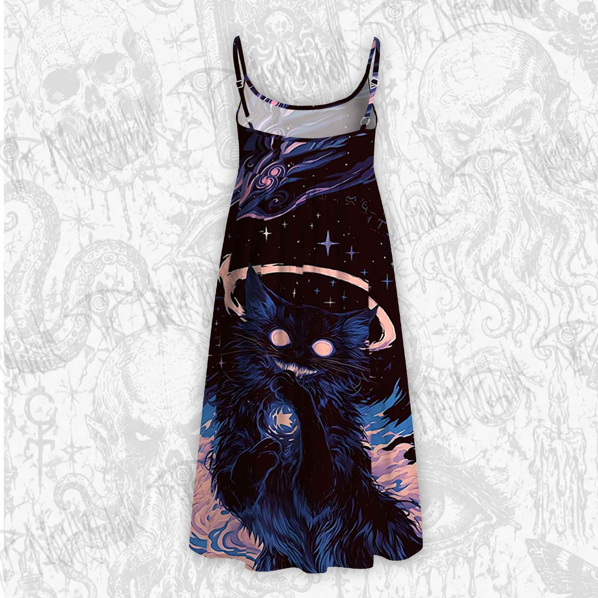 Celestial Cheshire Cat Galaxy Strap Midi Sundress