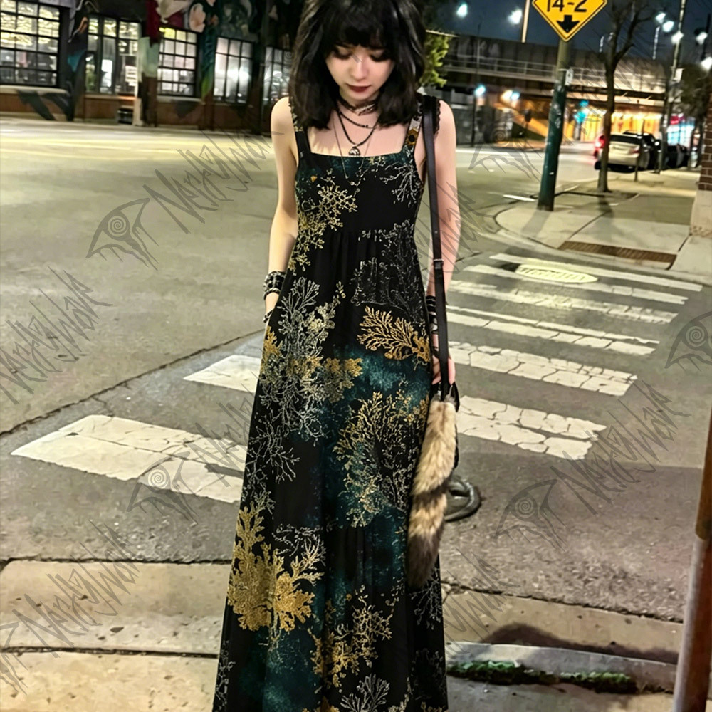 Overlooking the Dark Forest Wide Straps Maxi Dress