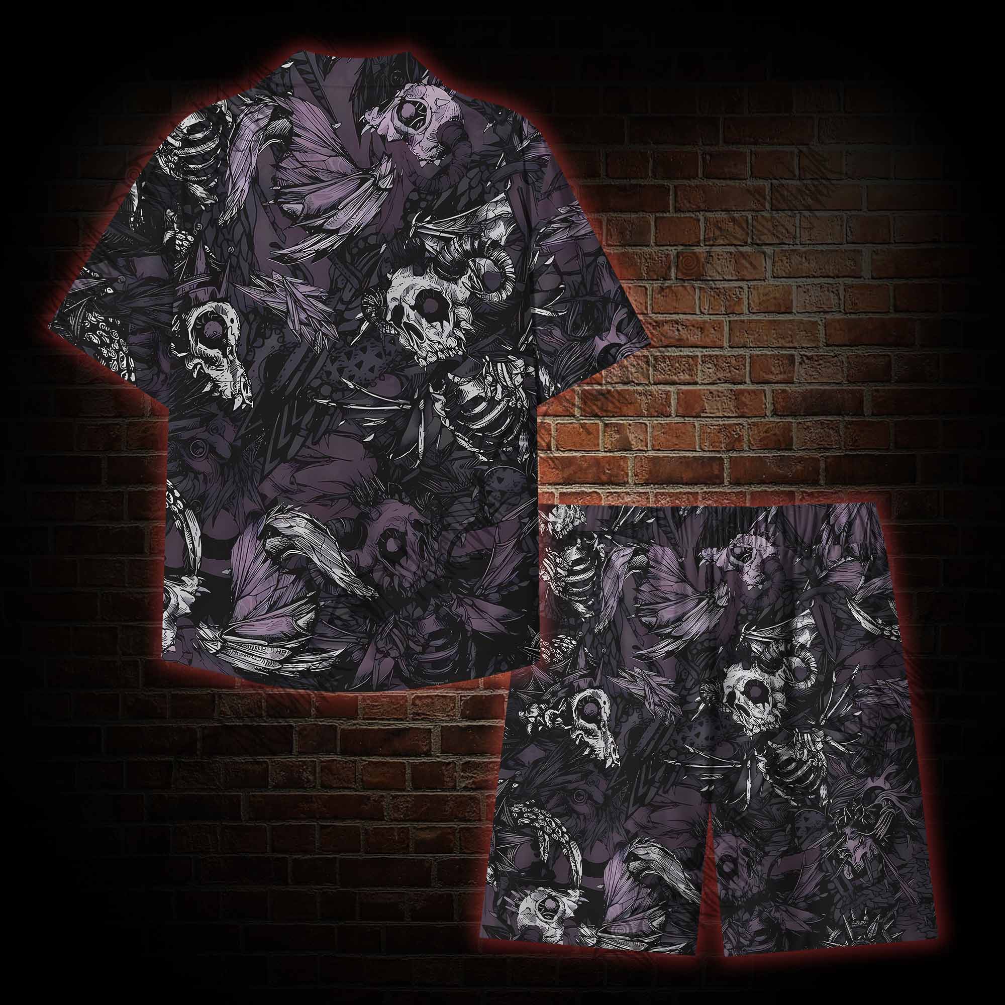 Skull and Dead Leaves Graphic Resort Set