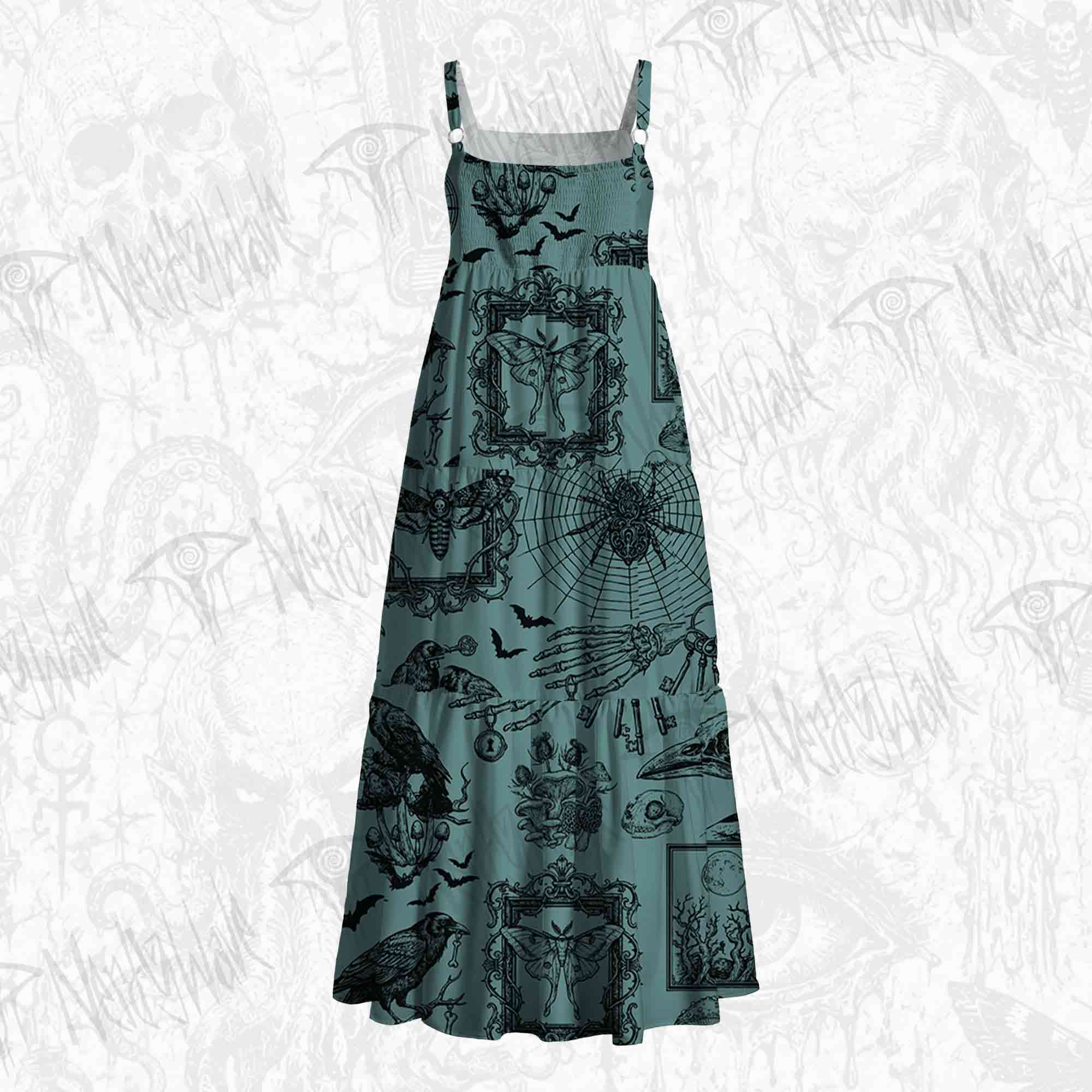 Gothic Dark Forest Wide Straps Maxi Dress
