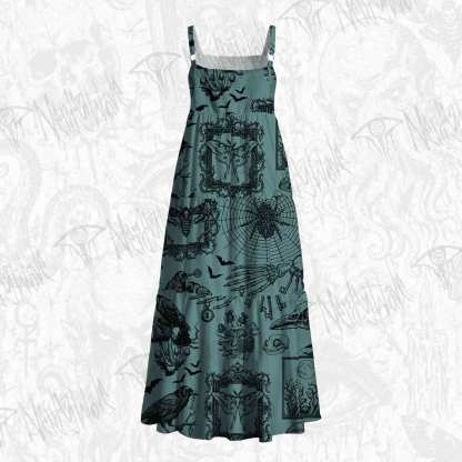 Gothic Dark Forest Wide Straps Maxi Dress