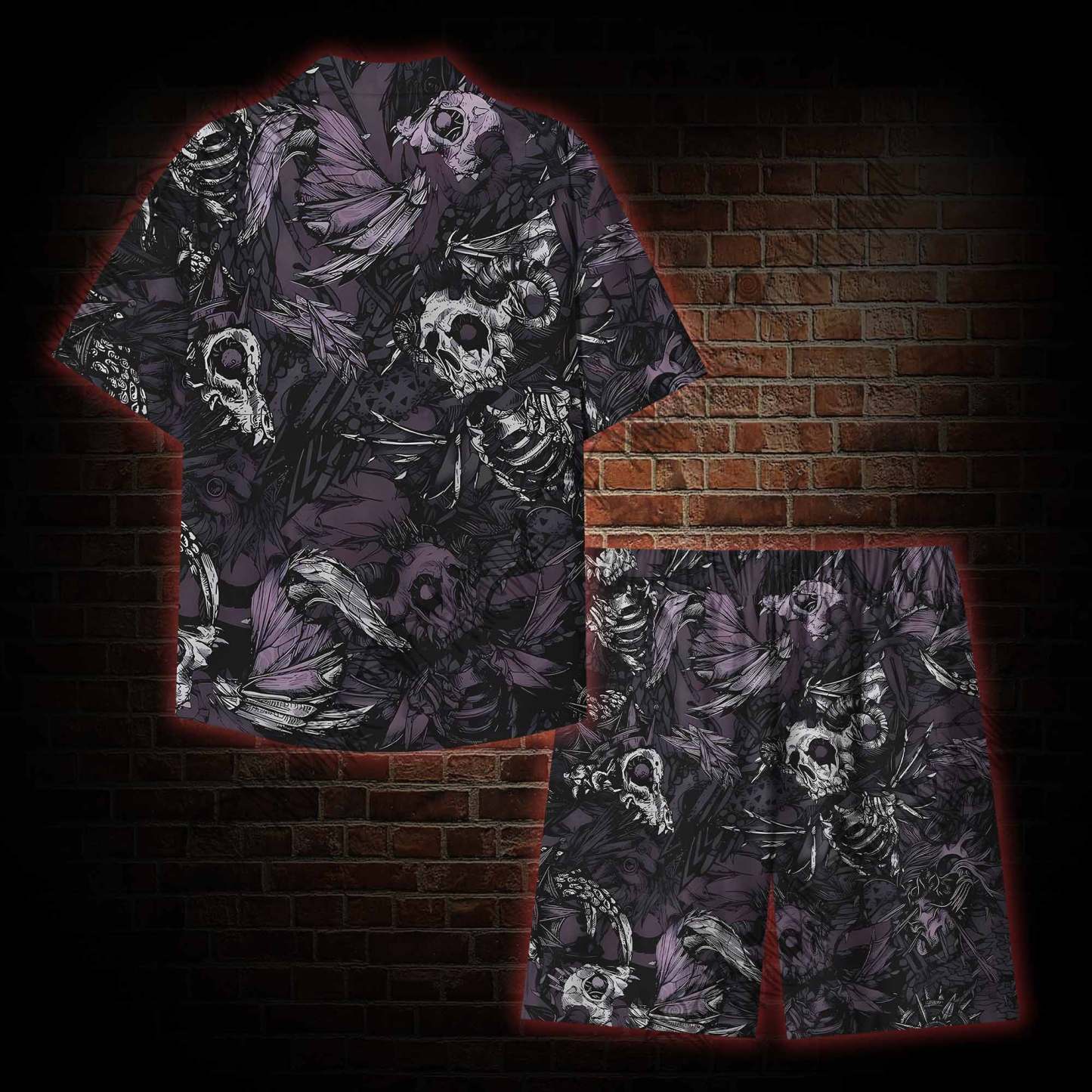 Skull and Dead Leaves Graphic Resort Set