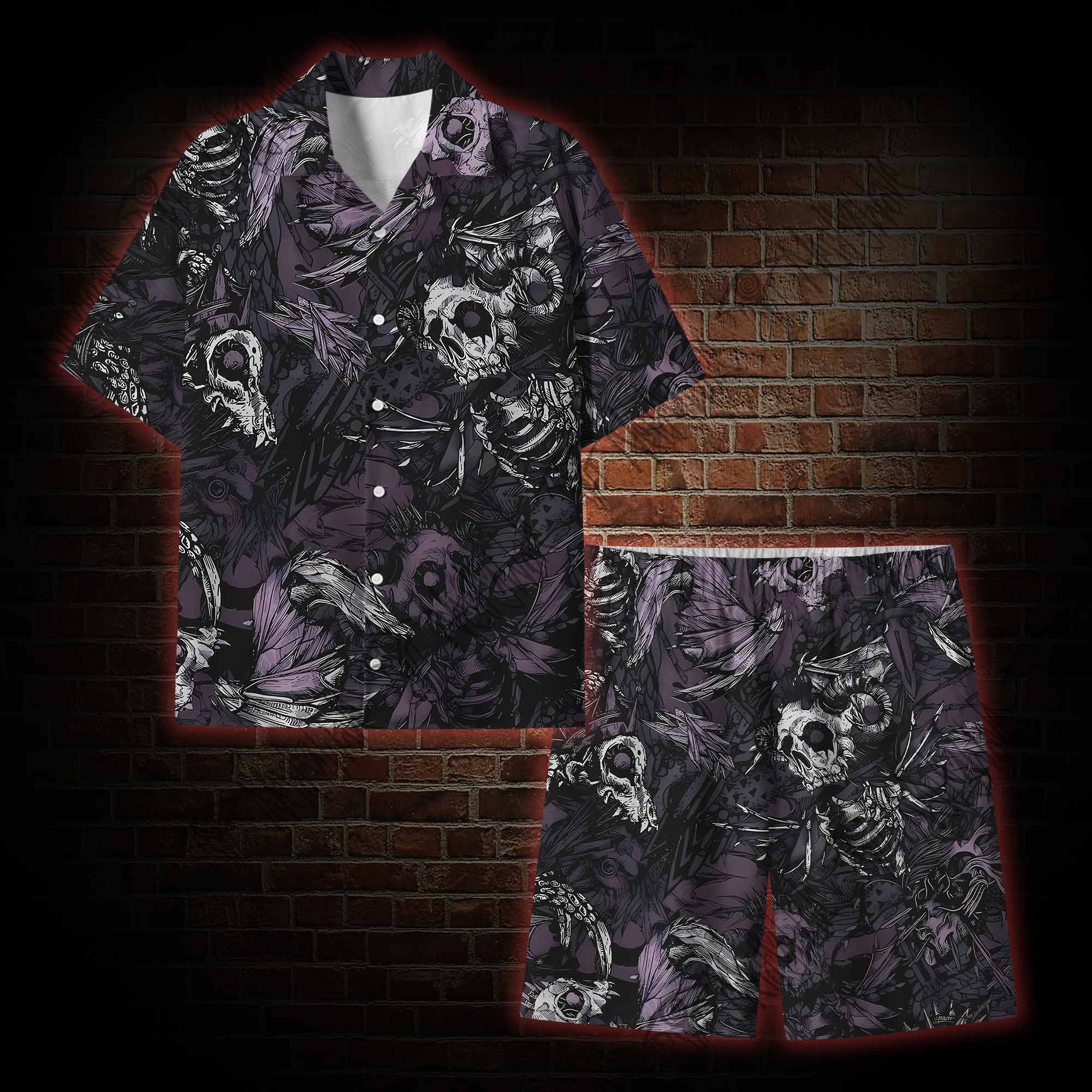 Skull and Dead Leaves Graphic Resort Set