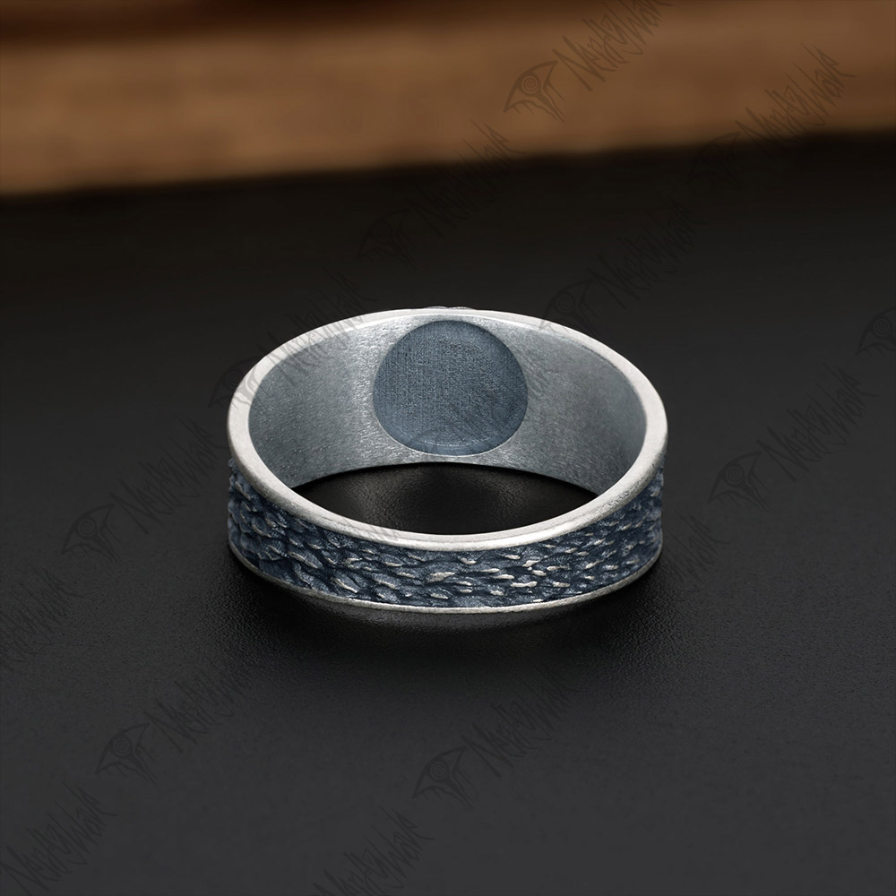 Wolf and Moon Silver Band Ring