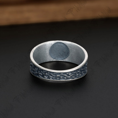 Wolf and Moon Silver Band Ring