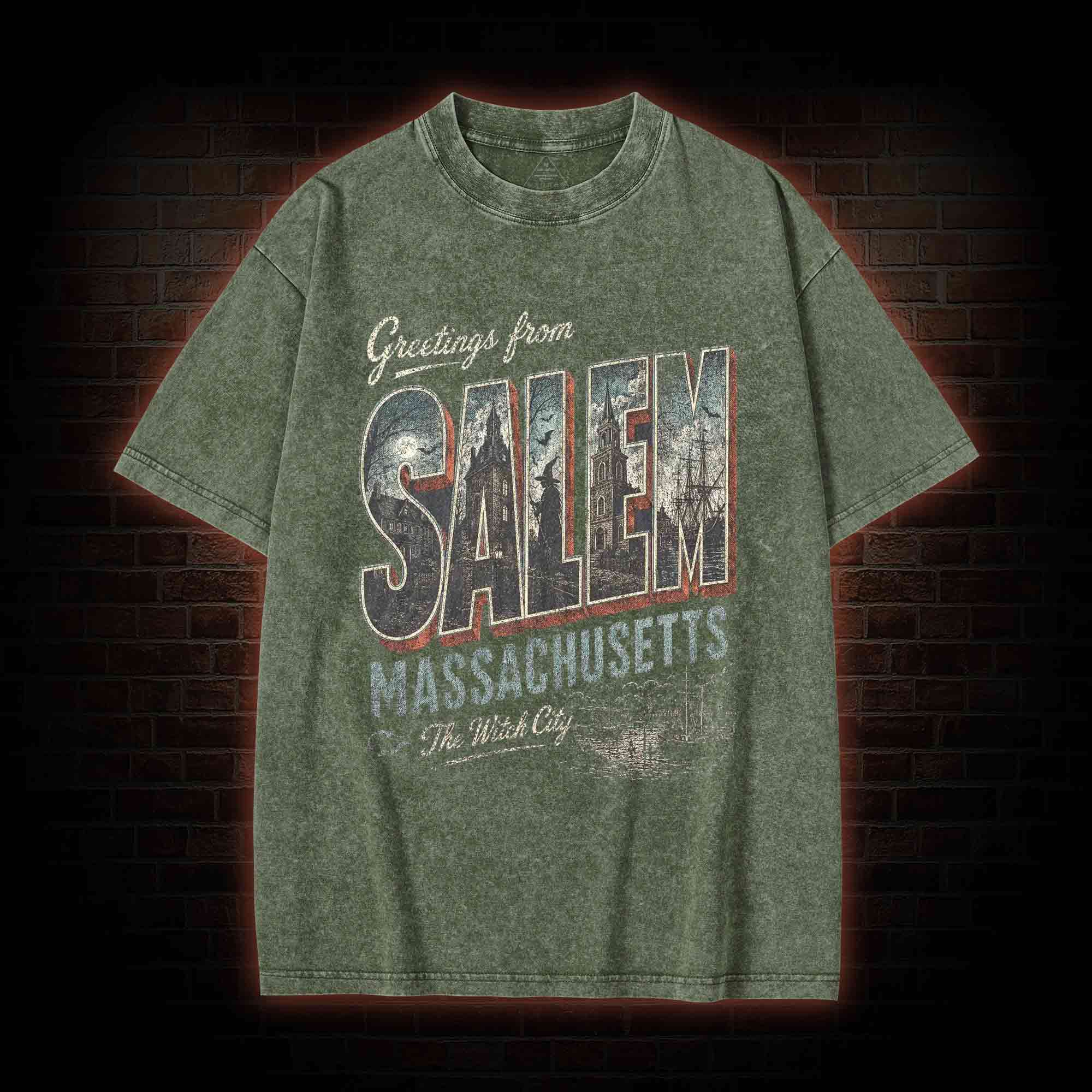 Greetings From Salem Salem Massachusetts Graphic Washed T-shirt