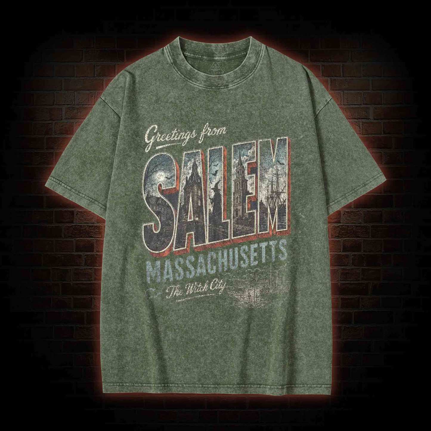 Greetings From Salem Salem Massachusetts Graphic Washed T-shirt