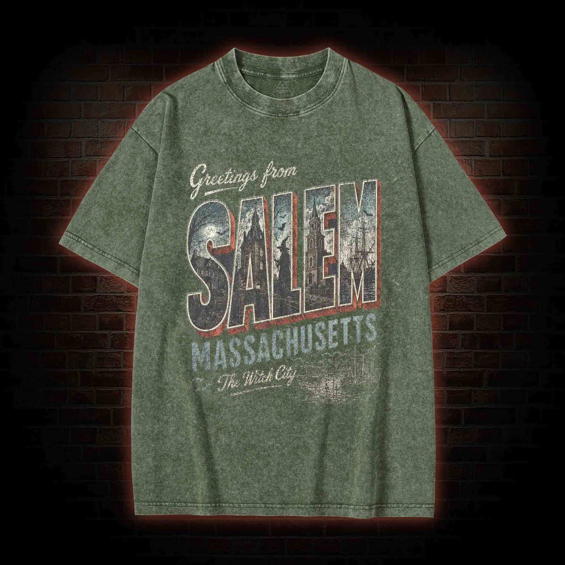 Greetings From Salem Salem Massachusetts Graphic Washed T-shirt