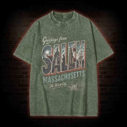 Greetings From Salem Salem Massachusetts Graphic Washed T-shirt