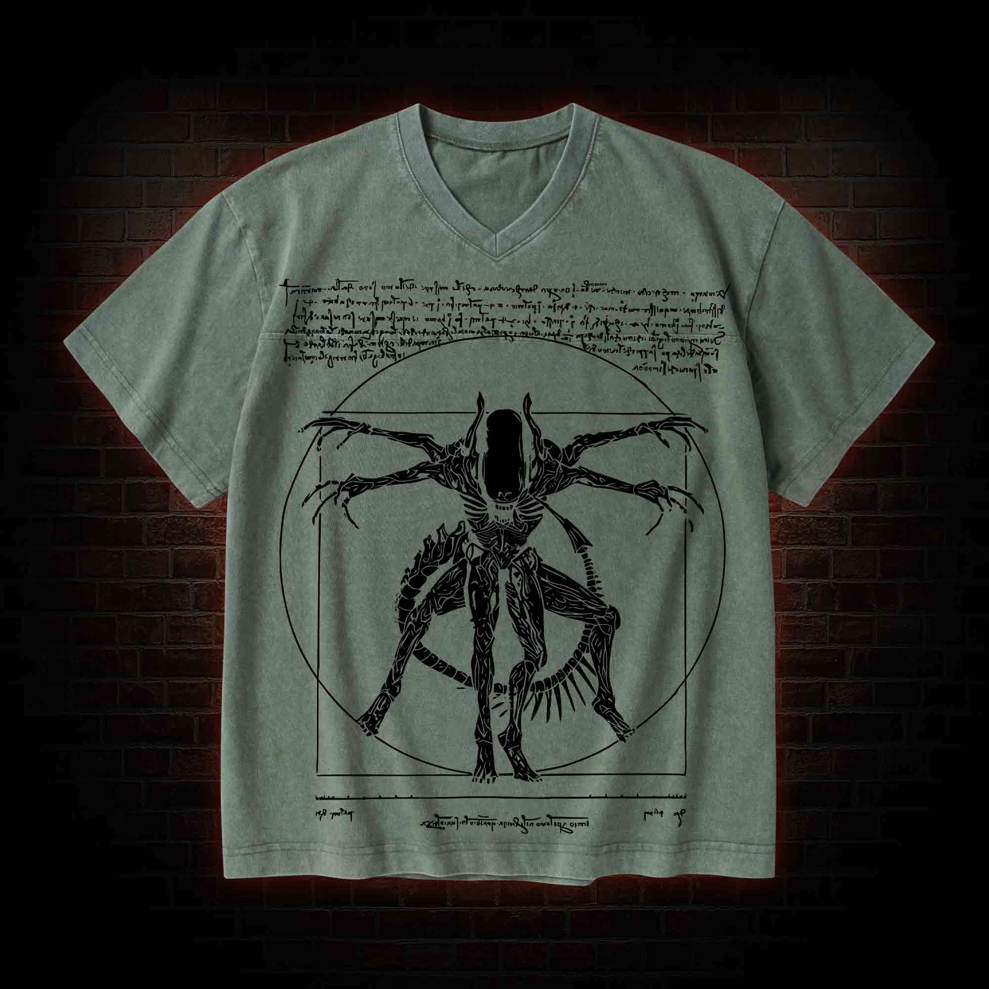 Alien V-Neck Streetwear Washed T-shirt
