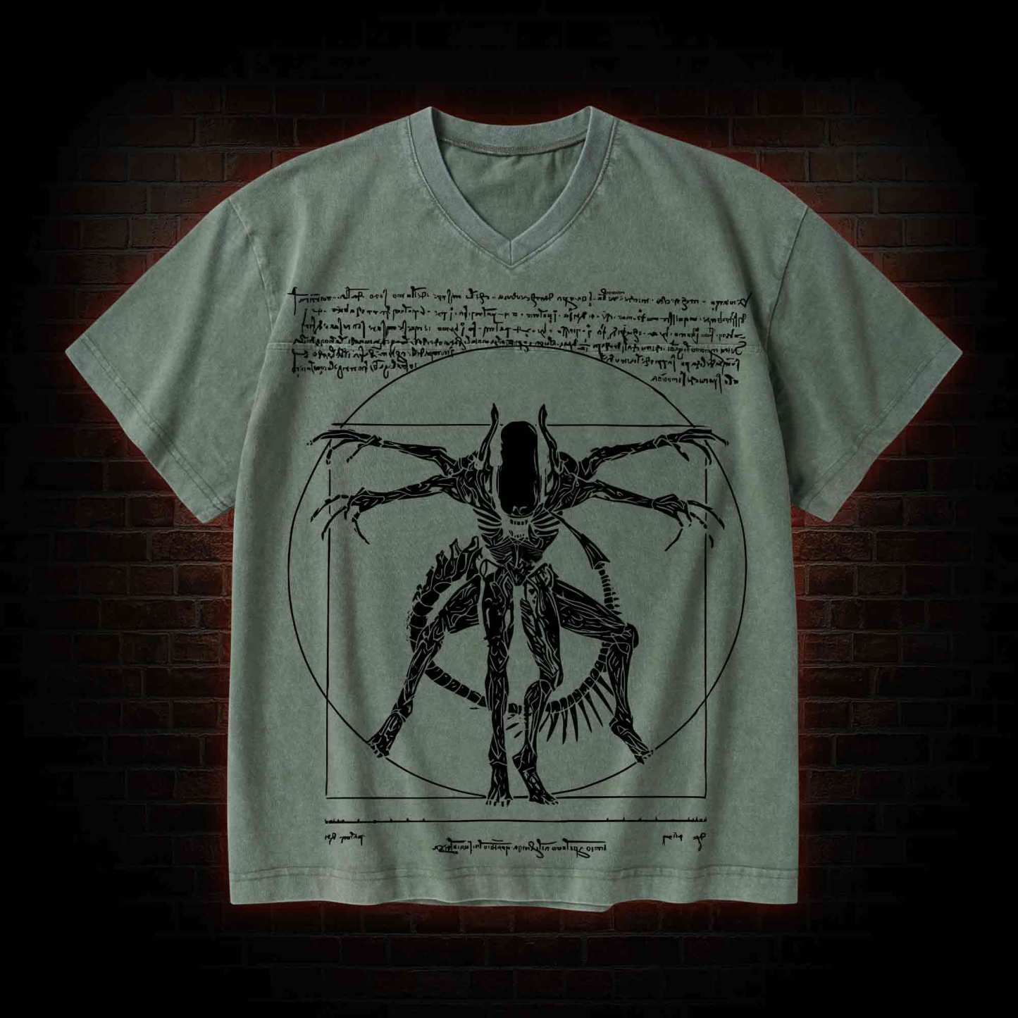 Alien V-Neck Streetwear Washed T-shirt