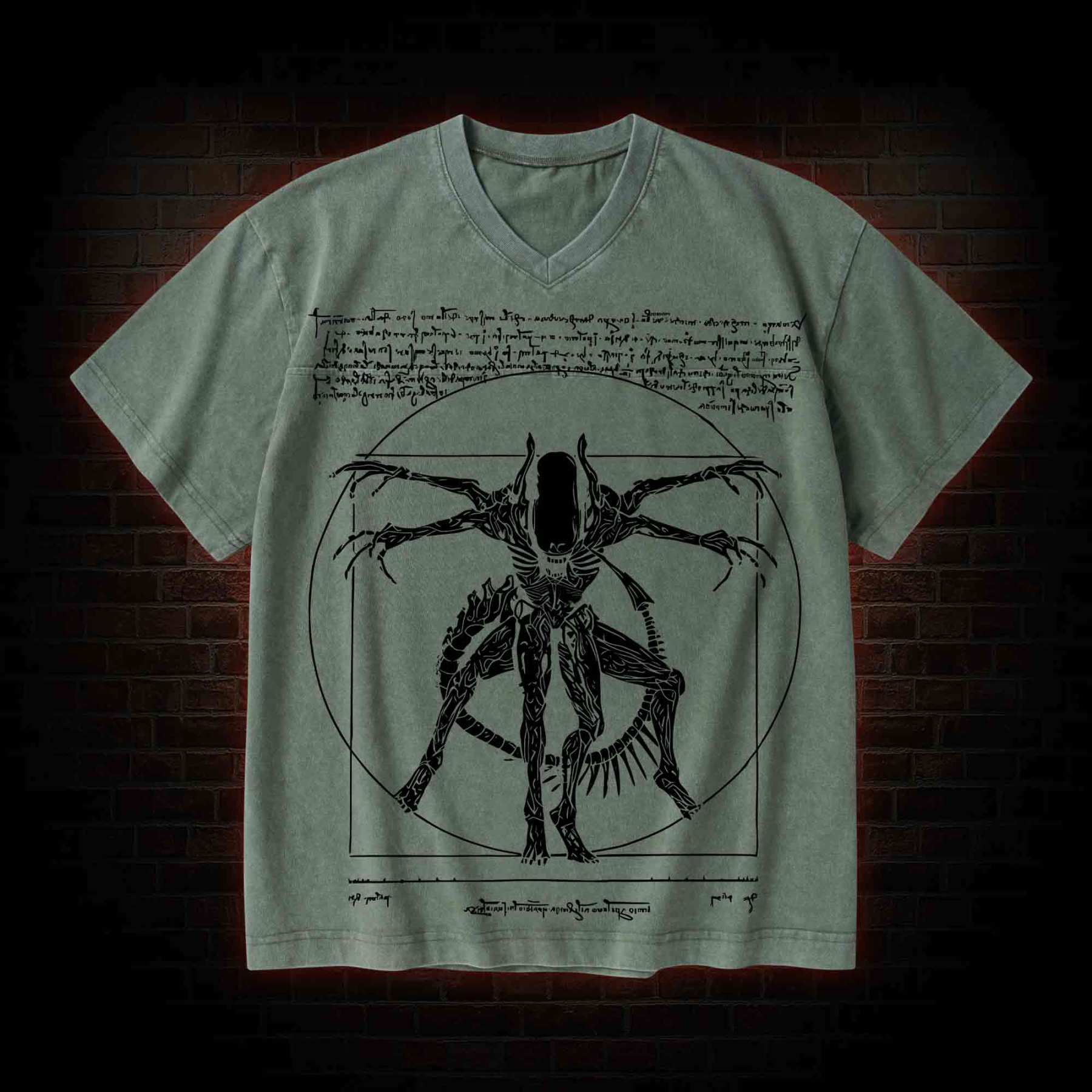 Alien V-Neck Streetwear Washed T-shirt