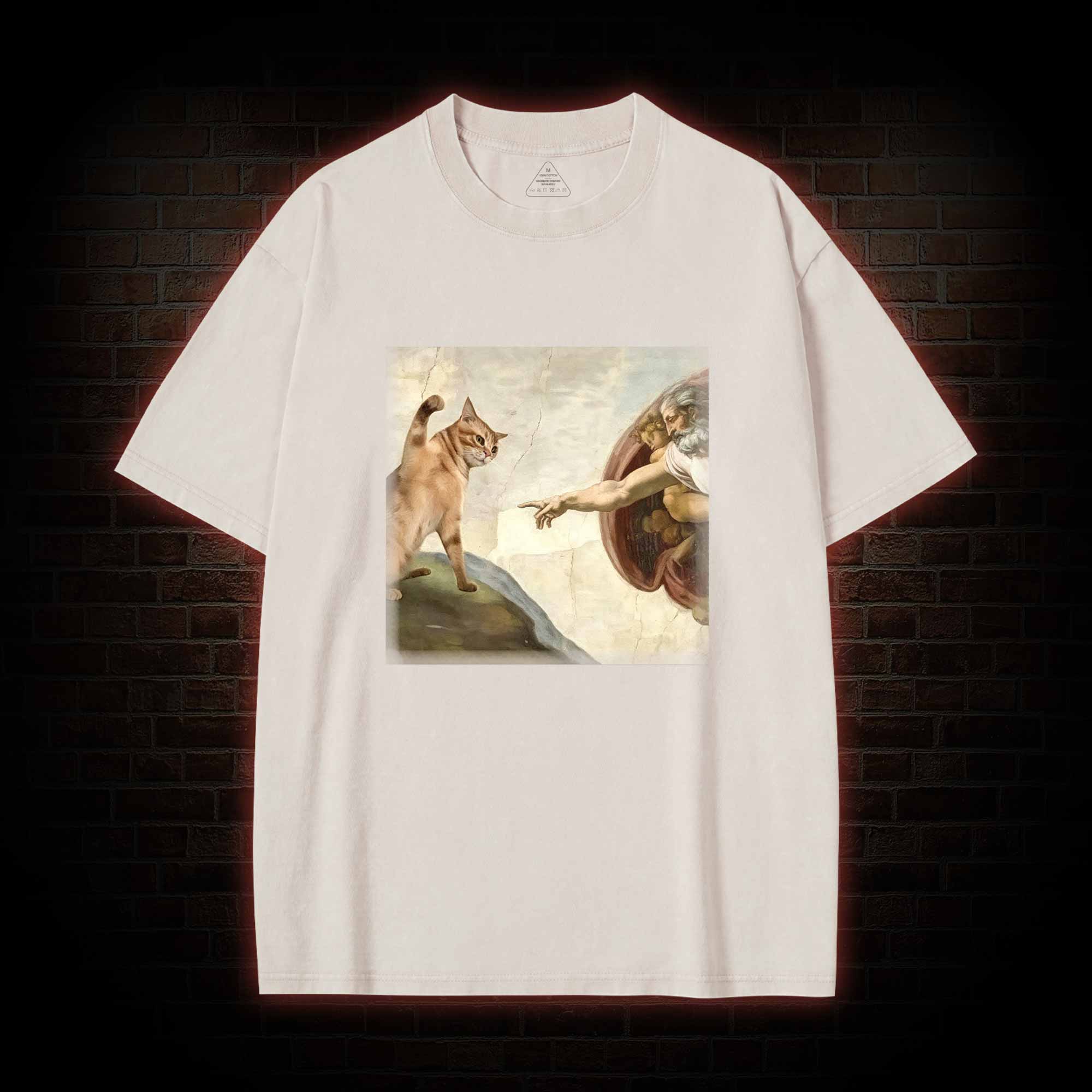 Cat God Creation of Adam Washed T-shirt