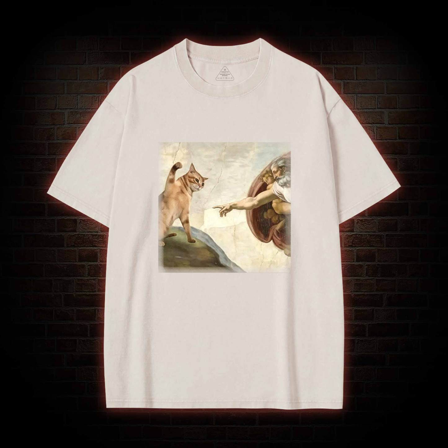 Cat God Creation of Adam Washed T-shirt