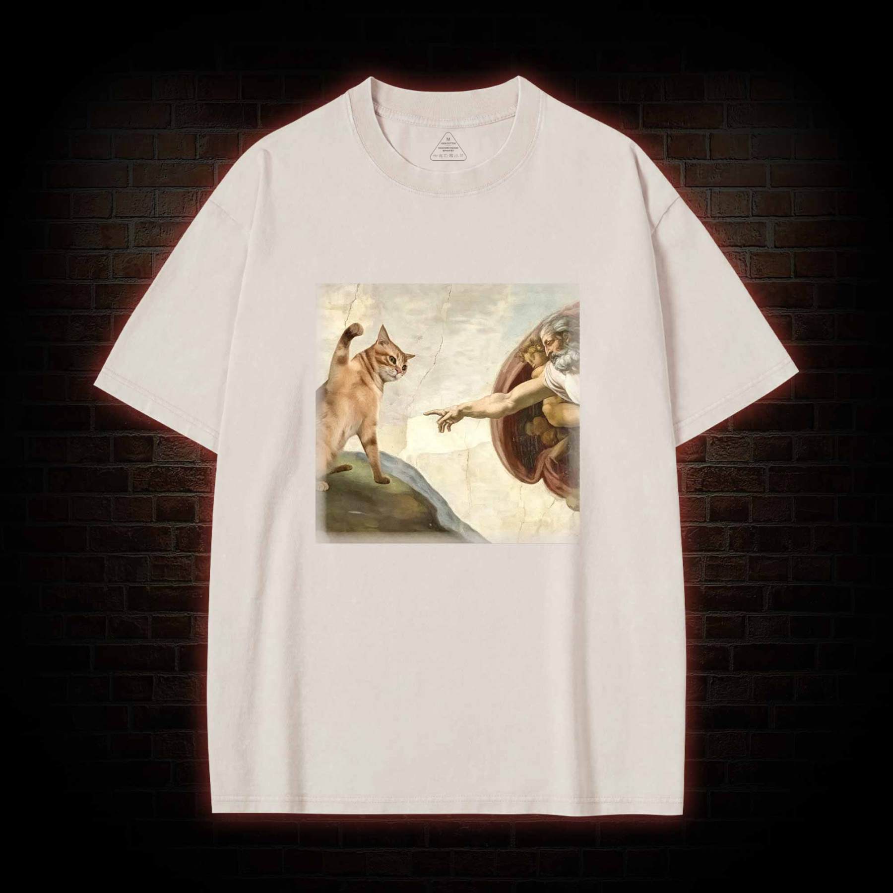 Cat God Creation of Adam Washed T-shirt