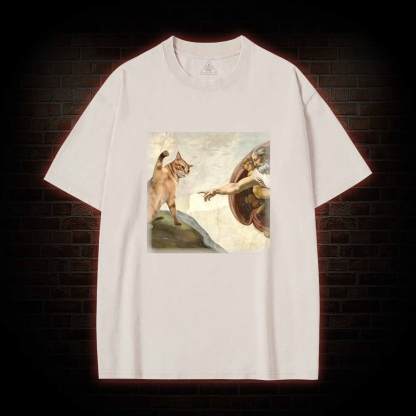 Cat God Creation of Adam Washed T-shirt