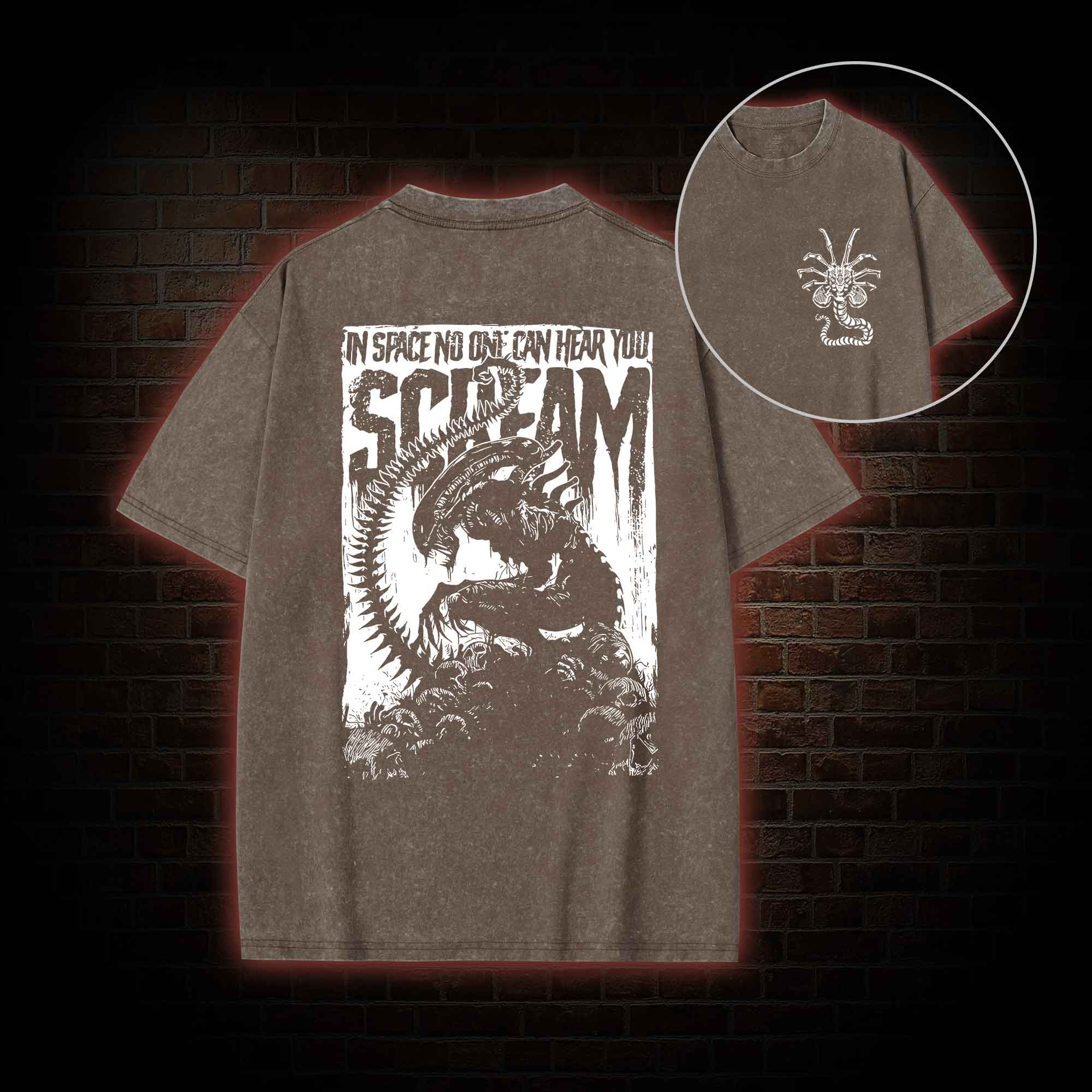In Space No One Can Hear You Scream Back Print Washed T-shirt