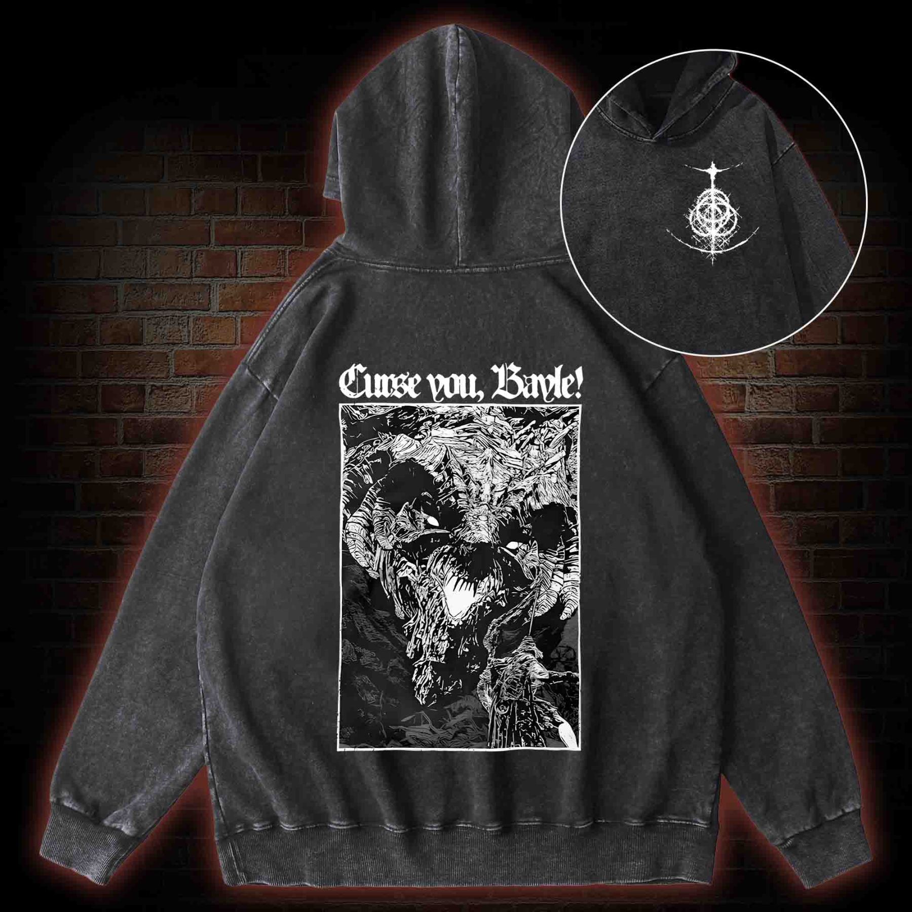 Curse You Bayle! Back Print Washed Hoodie
