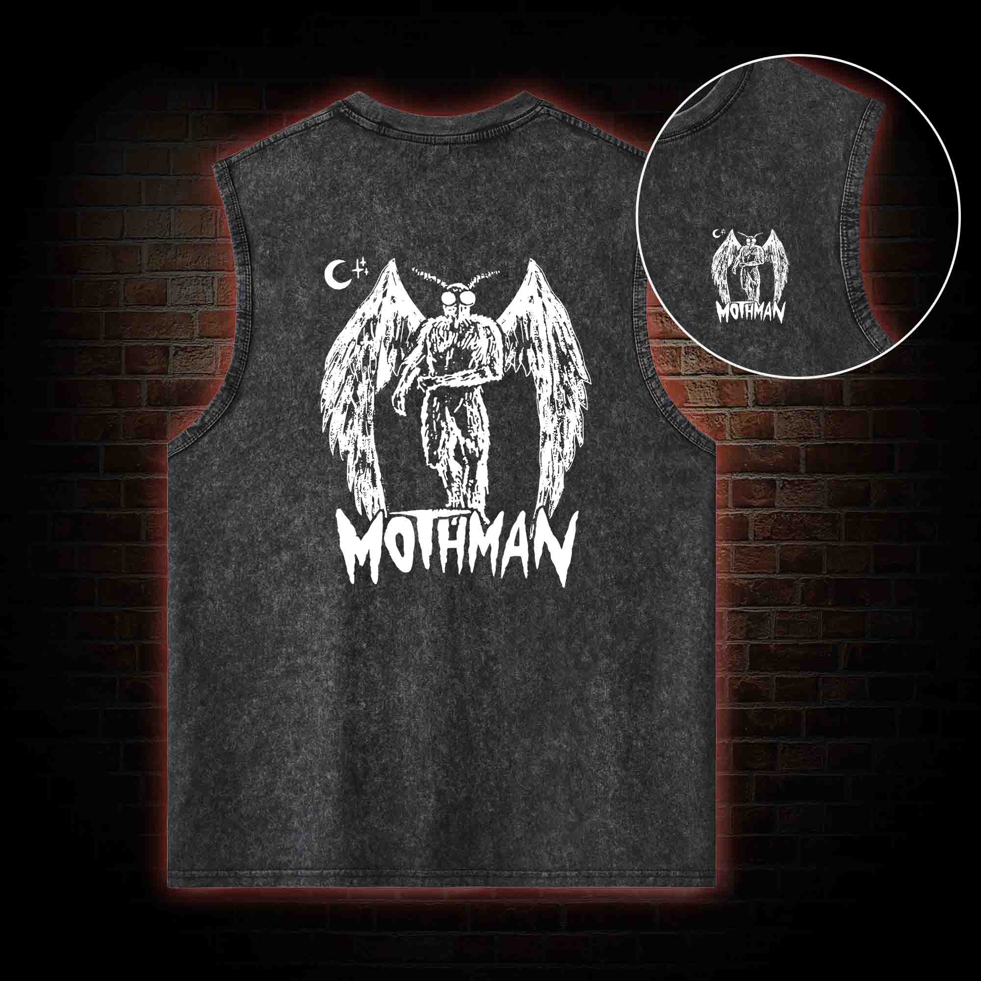 Mothman Back Print Washed Tank Top