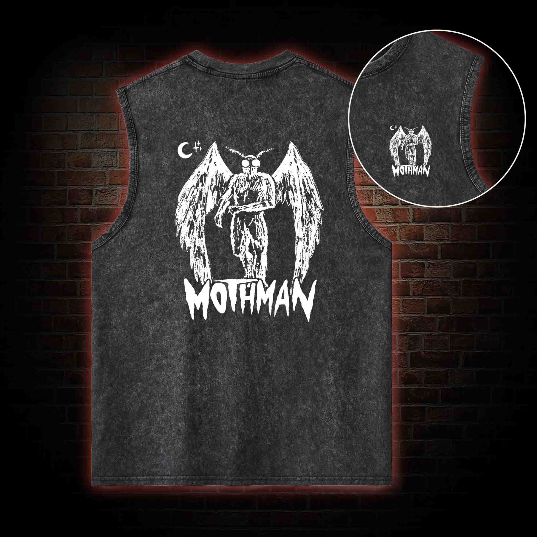 Mothman Back Print Washed Tank Top