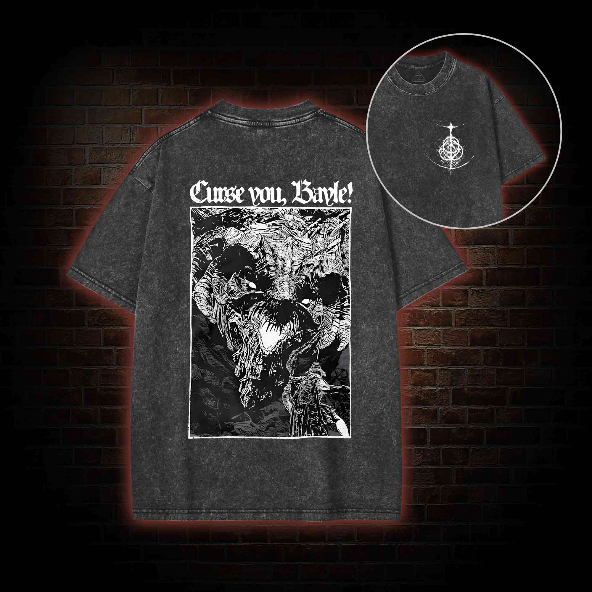 Curse You Bayle!s Back Print Washed T-shirt