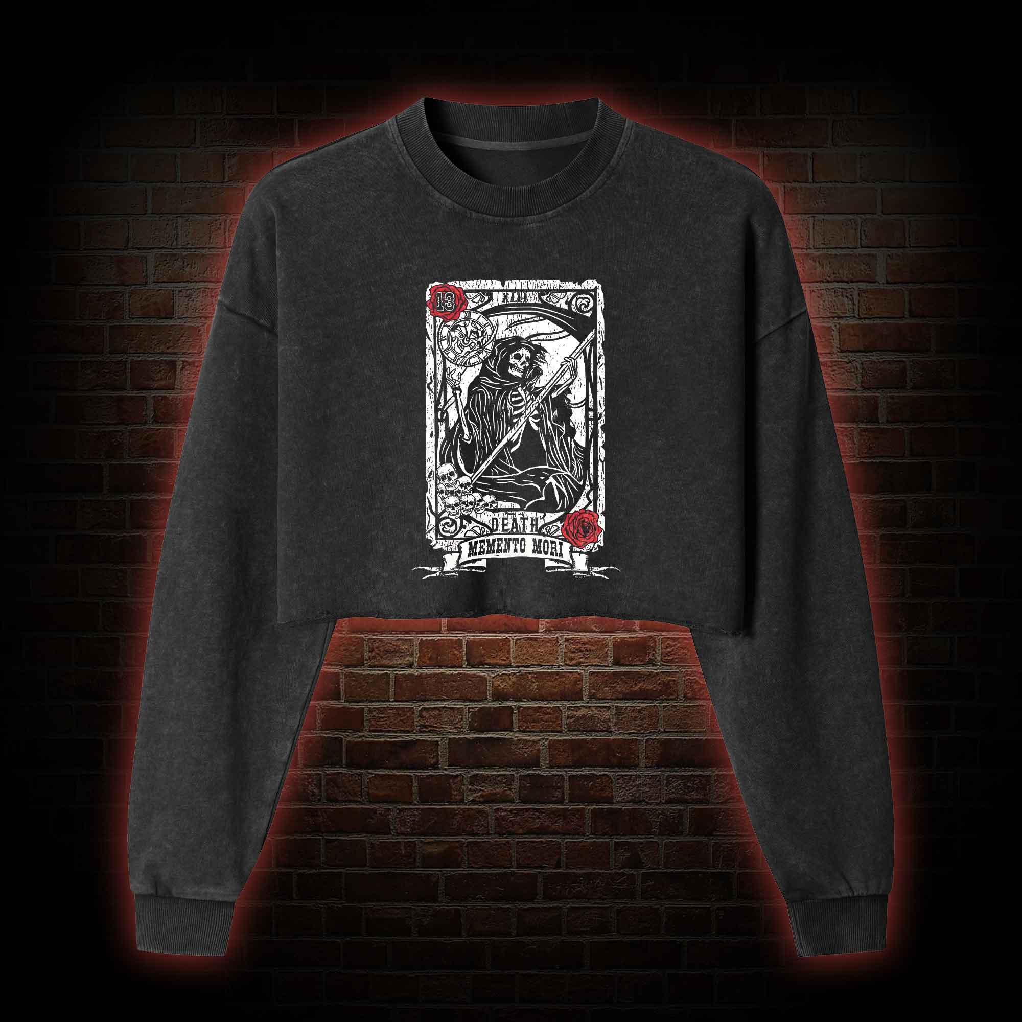 Memento Mori Washed Cropped Sweatshirts