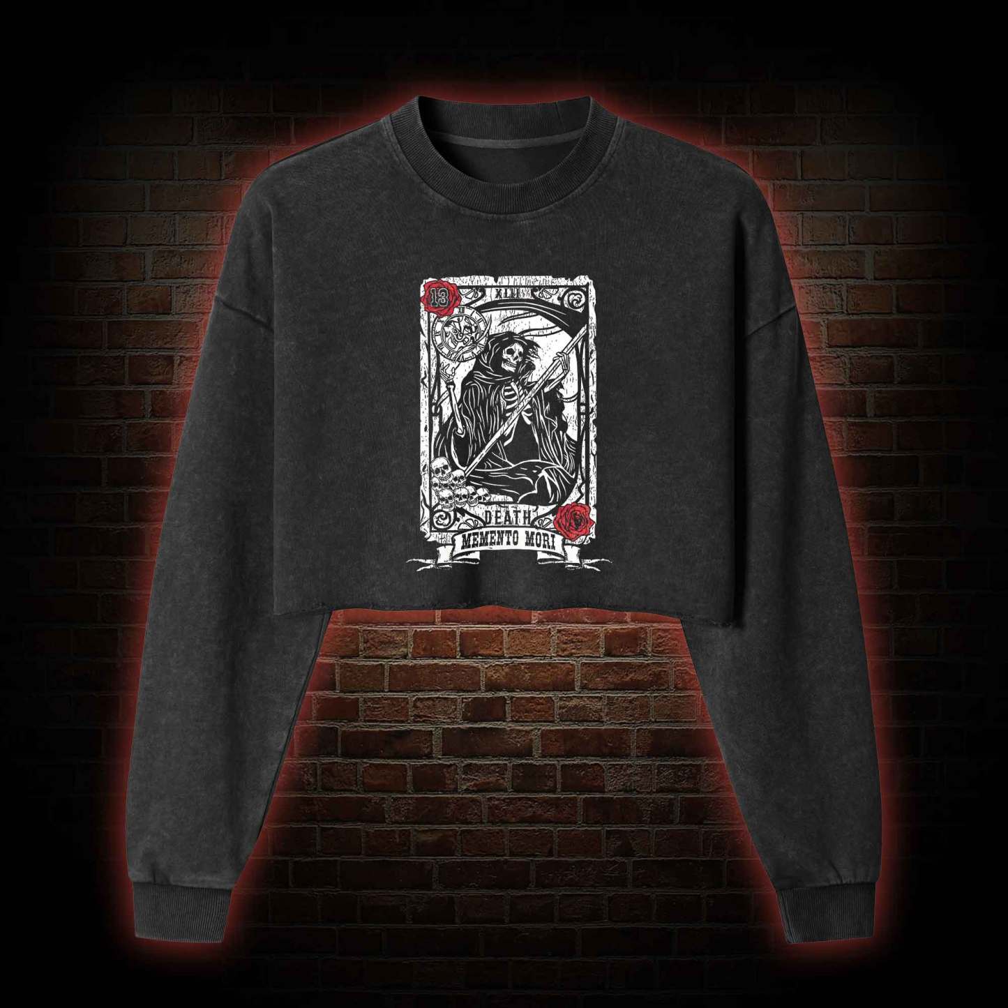 Memento Mori Washed Cropped Sweatshirts