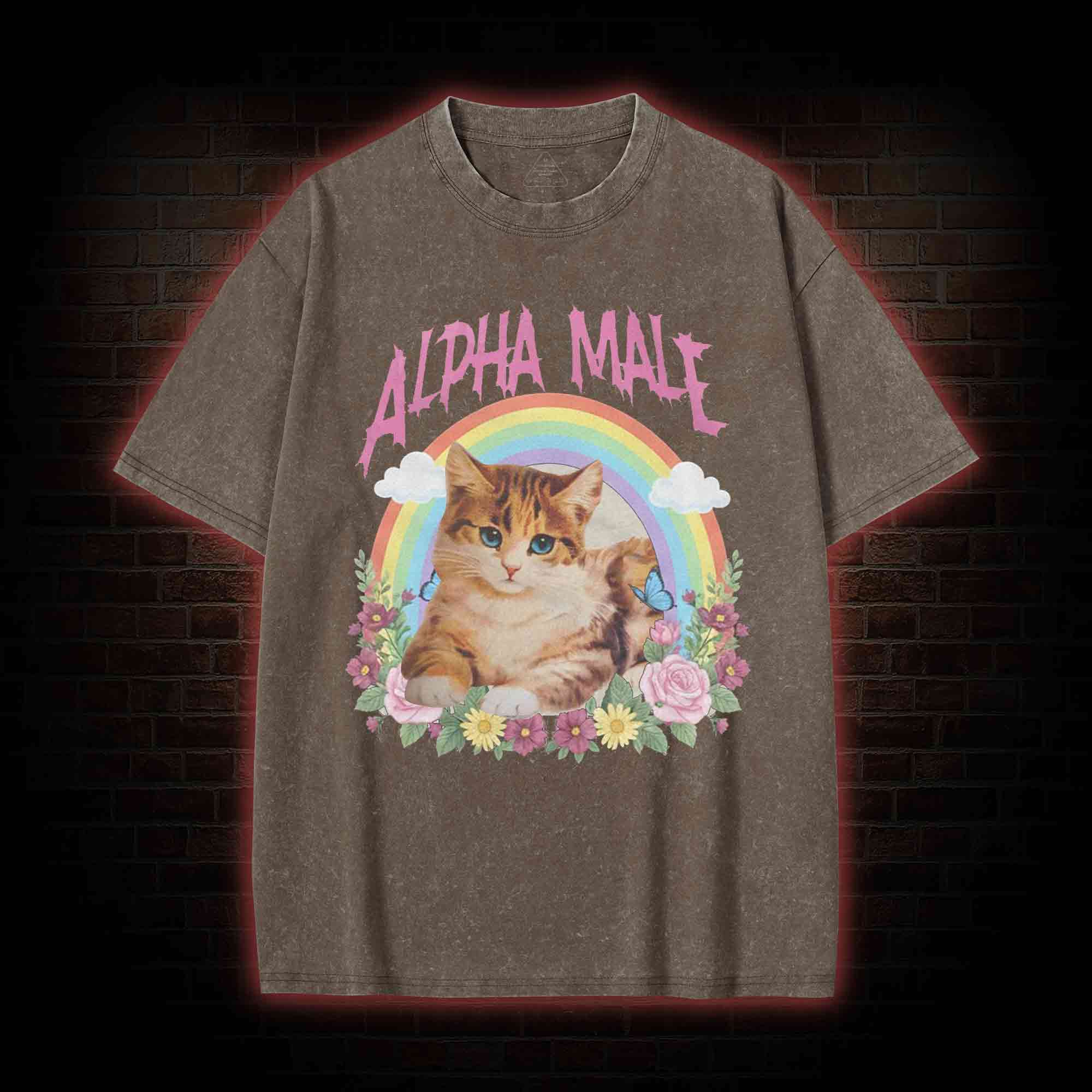 Alpha Male Funny Kitten Washed T-shirt