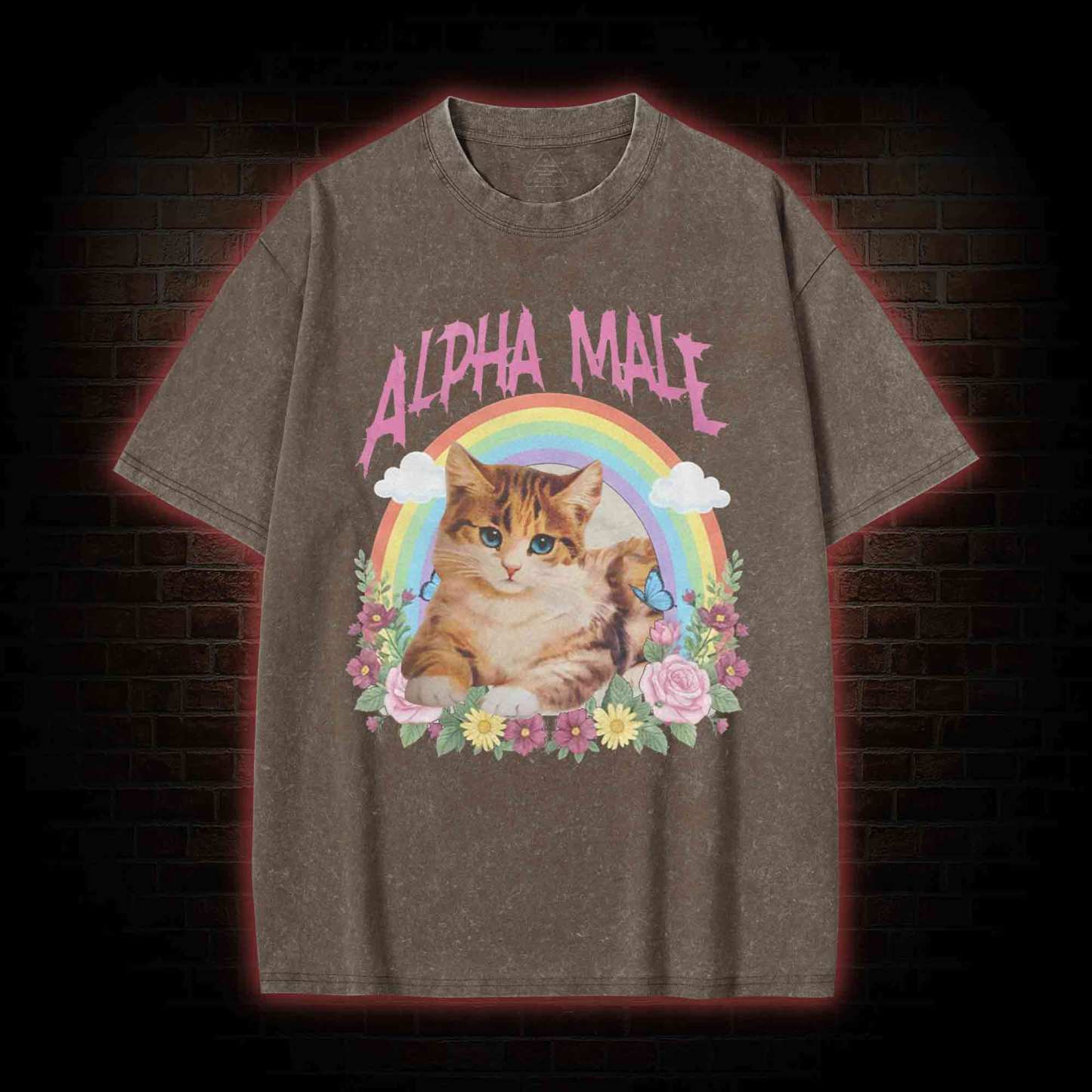 Alpha Male Funny Kitten Washed T-shirt
