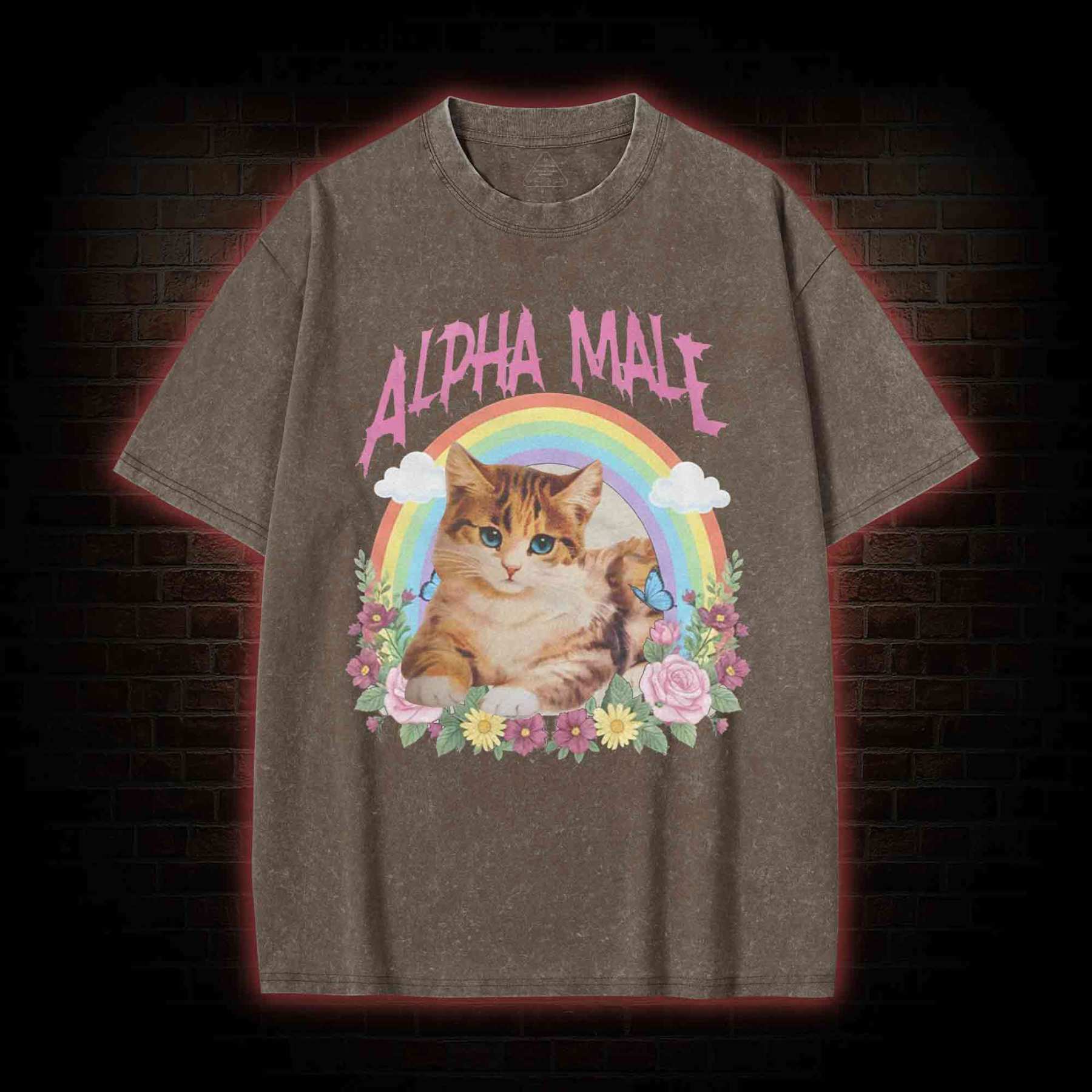 Alpha Male Funny Kitten Washed T-shirt