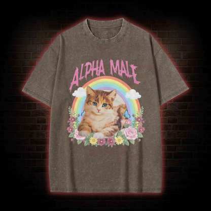 Alpha Male Funny Kitten Washed T-shirt