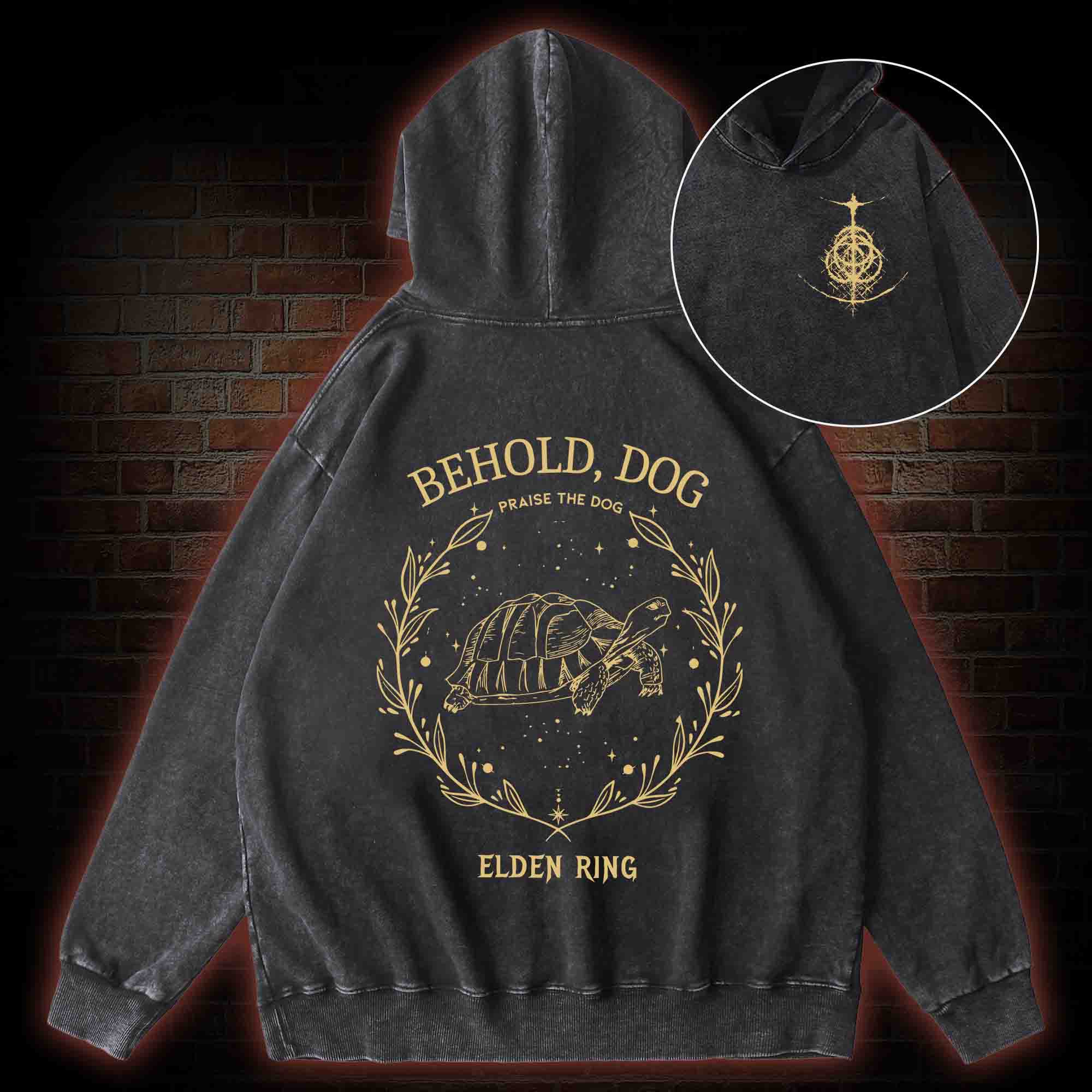 Behold Dog Back Print Washed Hoodie
