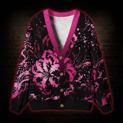 Crimson Spider Lily Cardigan Sweater
