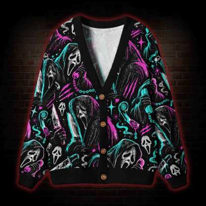 Neon Ghostface Cardigan Sweater