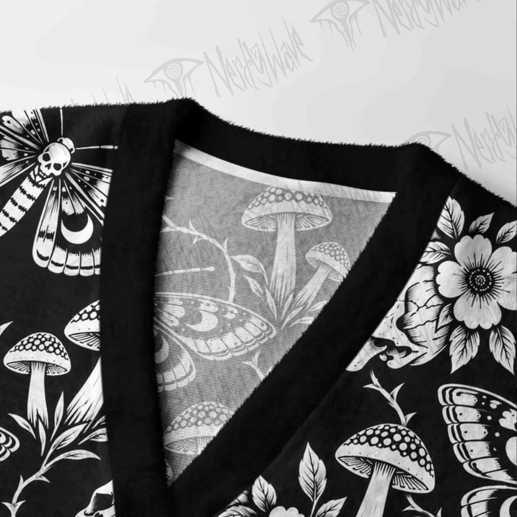 Gothic Skull and Mushroom Cardigan Sweater