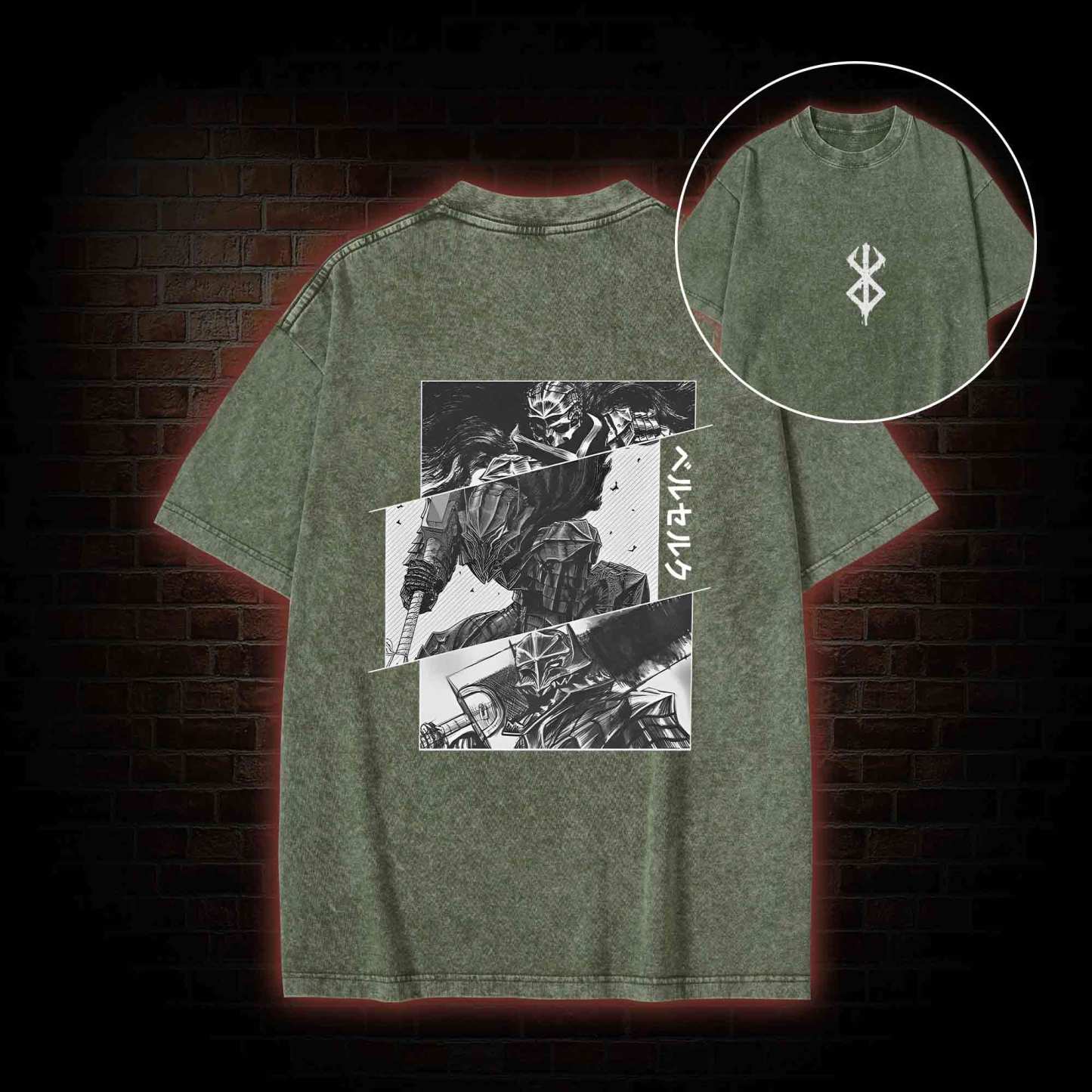 Black Swordsman Back Print Washed T-shirt