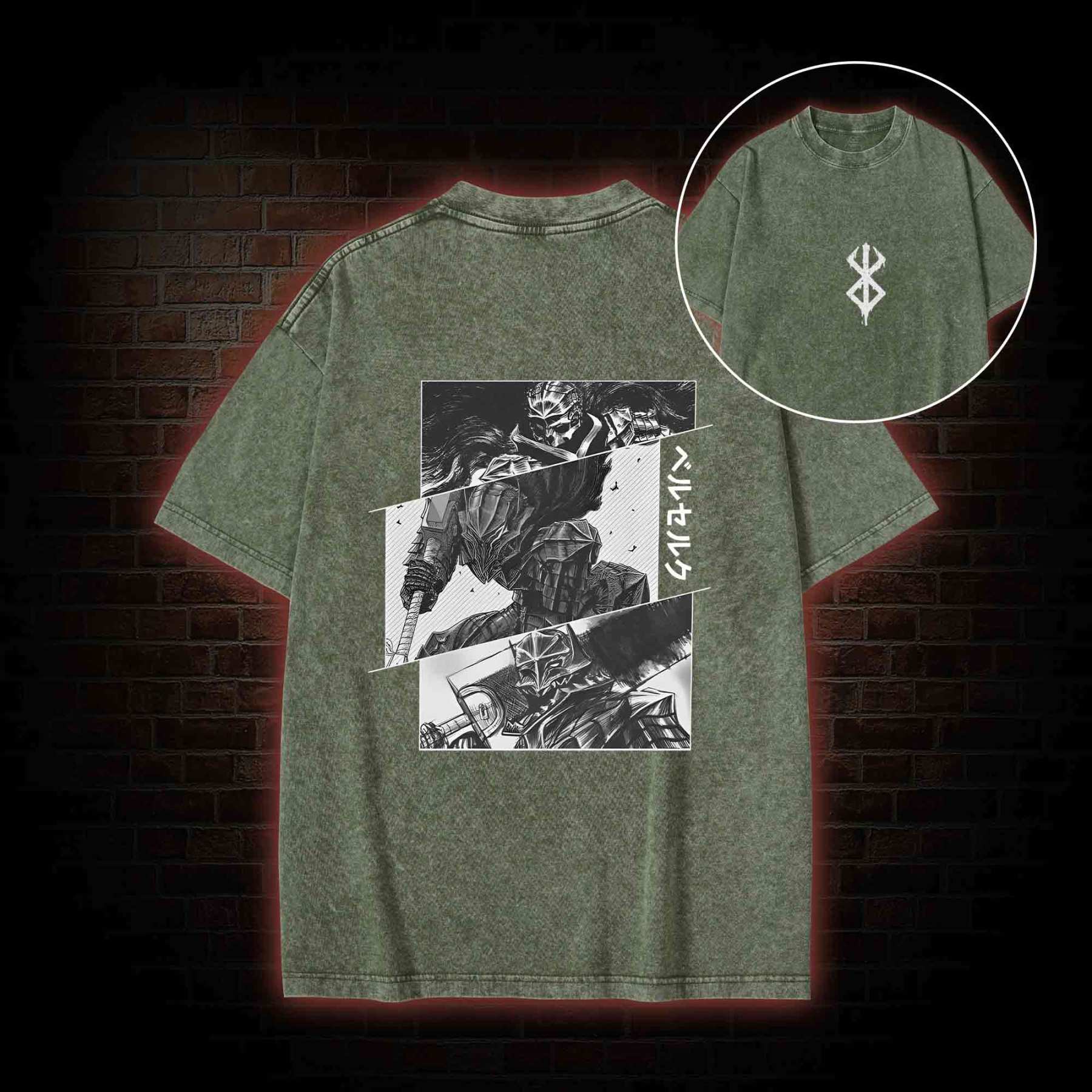 Black Swordsman Back Print Washed T-shirt