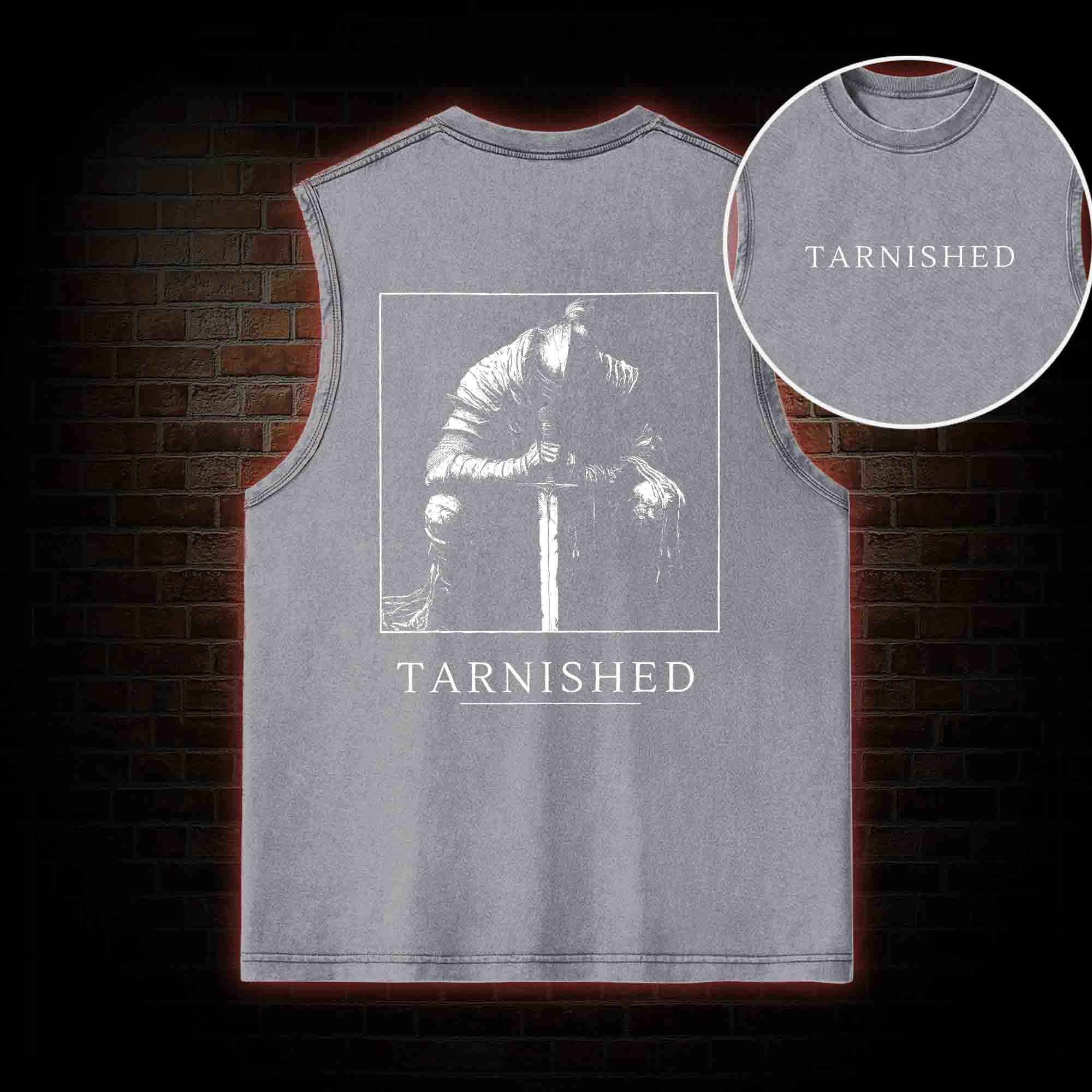 Dark Knight With Sword Back Print Washed Tank Top