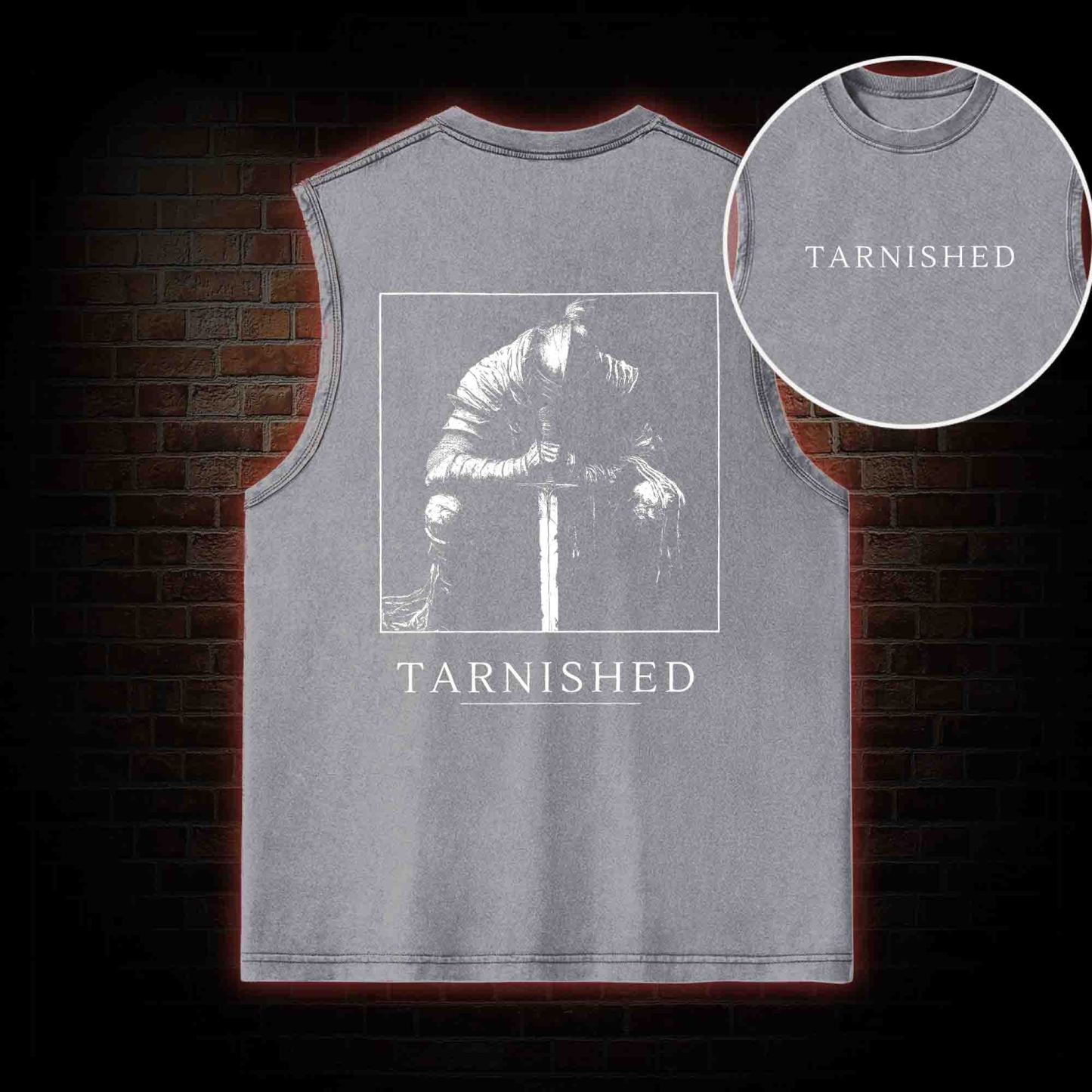 Dark Knight With Sword Back Print Washed Tank Top